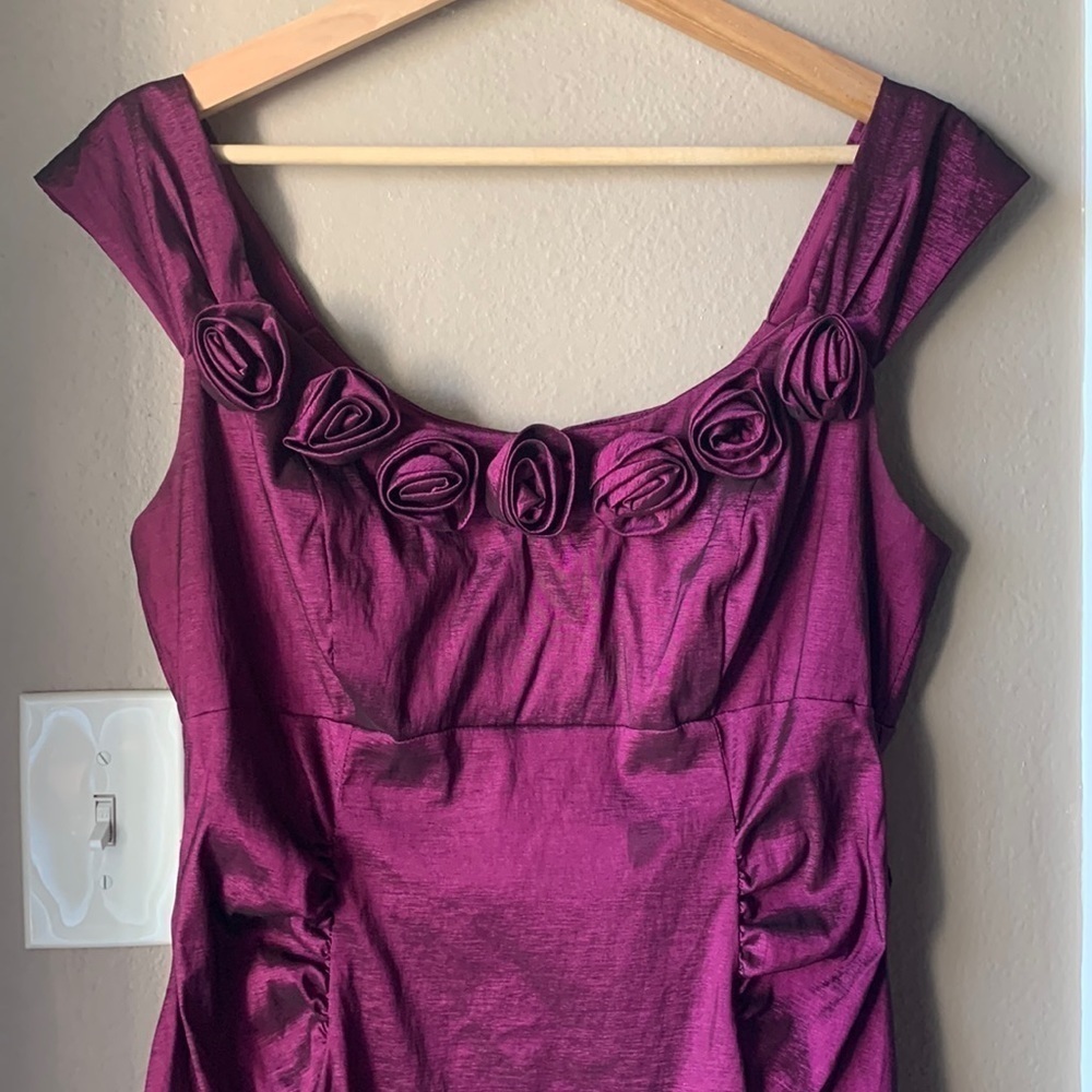 London Times Purple Rosette Off The Shoulder Midi Cocktail Dress